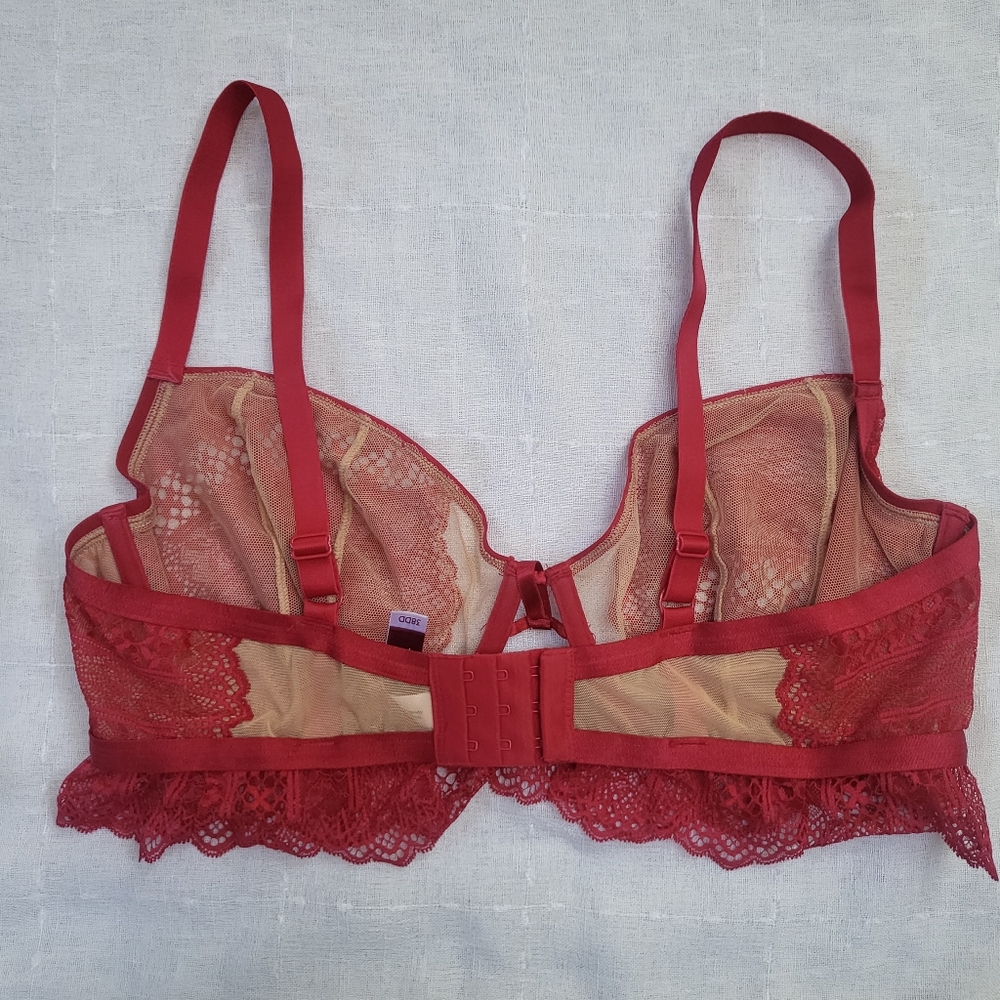 NWOT Adore Me red lace nude mesh bra - Picture 2 of 5